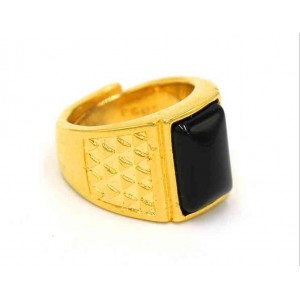 Vietnam Nansha Gold Plating Inlaid Jasper Black Stone Vacuum Plating Gold Thai Chain Euro Gold Colorless Jewelry Ring