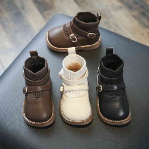 Girl&#039;s autumn and winter boots Soft soled warm leather shoes