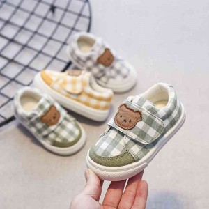 Spring and autumn children&#039;s cartoon single shoes checkered toddlers