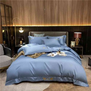 60 Thread Count Cotton Satin Embroidery 4-Piece Set Embroidery Duvet Cover Wide Side Flat Sheet