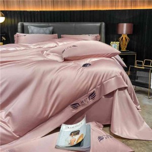 60 Thread Count Cotton Satin Embroidery 4-Piece Set Embroidery Duvet Cover Wide Side Flat Sheet