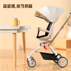 Portable foldable 360-degree rotating sit-recline with sunshade high landscape stroller