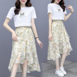 Women&#039;s clothing. Mid length long skirt. Floral dress. Chiffon dress