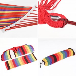 Leisure thickened and widened canvas hammock indoor curved wood anti rollover single red crescent hammock