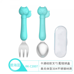 Baby tableware stainless steel silicone fork and spoon set