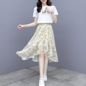 Women&#039;s clothing. Mid length long skirt. Floral dress. Chiffon dress