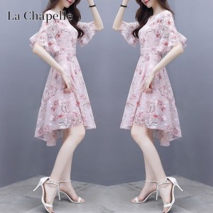 La Chapelle Short sleeve Dress Ladies floral medium length