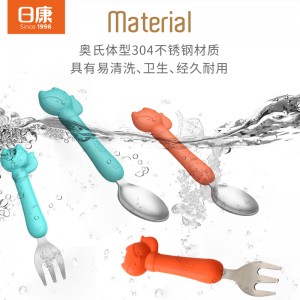 Baby tableware stainless steel silicone fork and spoon set