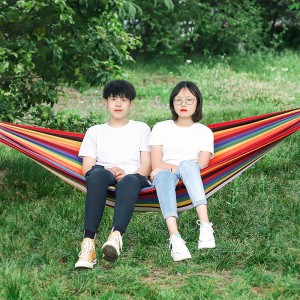 Leisure thickened and widened canvas hammock indoor curved wood anti rollover single red crescent hammock