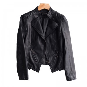 Women&#039;s clothing. Coat. Leather coat. Short leather coat. Motorcycle leather jacket