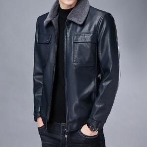 Leather fleece and thick lapel fur and fur motorcycle leather jacket coat