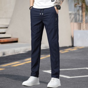 Ice silk quick dry straight tube slim stretch small foot cargo pants nine - cent pants