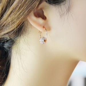 Round Earrings Female Student Korean Version Simple Personality Silver Needle Earrings Female Fashion Short Earrings Small Earrings Silver Ear Pendant Female ED130 Rose Gold White Diamond