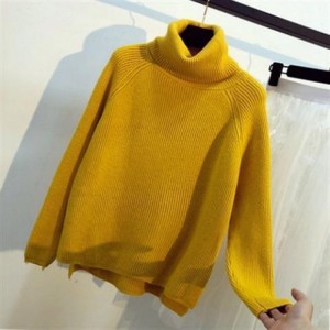 Loose, short in front, long in back, lazy, pullover, backing wool, high neck, thickened sweater, female
