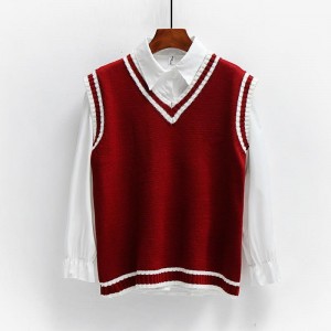 Loose contrast stripe V-neck vest sweater