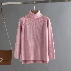 Loose, short in front, long in back, lazy, pullover, backing wool, high neck, thickened sweater, female