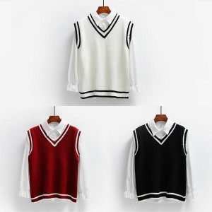Loose contrast stripe V-neck vest sweater