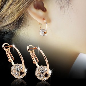 Round Earrings Female Student Korean Version Simple Personality Silver Needle Earrings Female Fashion Short Earrings Small Earrings Silver Ear Pendant Female ED130 Rose Gold White Diamond