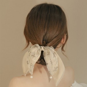 High class elegant ribbon hairband summer delicate bow ponytail headband French temperament hair rope headdress