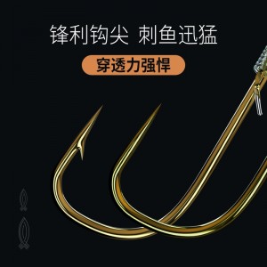 Gold sleeve thread double hook suit, tied fish line set, showing hook, small white striped crucian carp hook