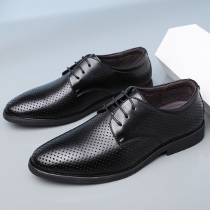 Lightweight breathable lace up business casual leather shoes hollow shoes for men