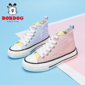 New girls&#039; canvas shoes Primary school running shoes Versatile small white shoes Color contrast fashion soft soled shoes