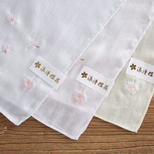 Satin high yarn fine soft handkerchief boneless embroidery cherry blossom handkerchief