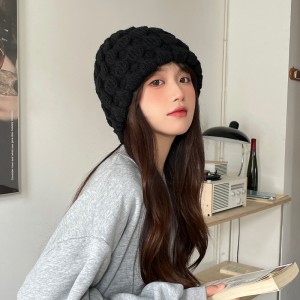 Coarse Knitted Hat Women&#039;s Loose Big Head Waist Black Bucket Hat Hot Autumn Winter Warm Korean Face Small Woolen Hat