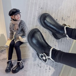 冬季女童靴子軟皮兒童馬丁靴