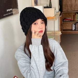 Coarse Knitted Hat Women&#039;s Loose Big Head Waist Black Bucket Hat Hot Autumn Winter Warm Korean Face Small Woolen Hat