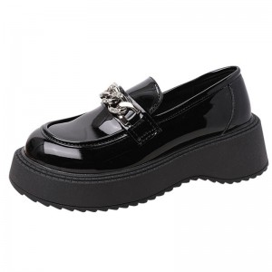 New muffin thick soled small leather shoes Retro Lefu shoes black