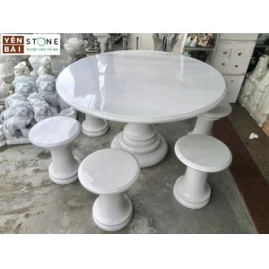 越南延白石桌石凳流行延白石桌石凳祛暑石桌石凳