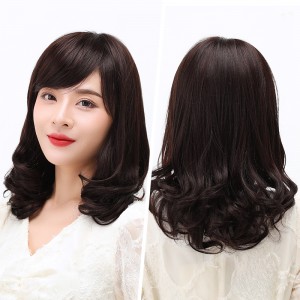 Big wave medium long curly hair, real human hair, middle-aged and elderly mothers&#039; hair style, natural full head style