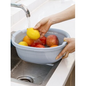 Kitchen Double Plastic Drip Basket Vegetable Wash Basin Water Fruit Basket Multi purpose Rice Wash Basket Drain Basket Water Filter