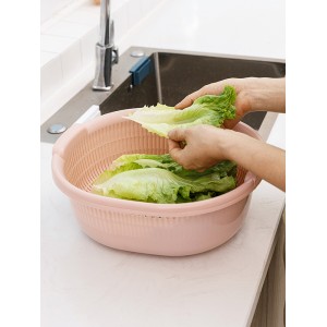 Kitchen Double Plastic Drip Basket Vegetable Wash Basin Water Fruit Basket Multi purpose Rice Wash Basket Drain Basket Water Filter