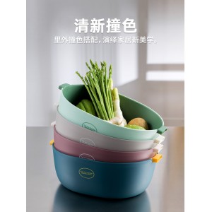 Double-layer plastic vegetable washing basin, drain basket, household kitchen, vegetable washing basket, large creative vegetable washing basket, living room, fruit plate