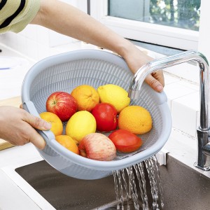洗菜盆 塑料双层沥水篮子 漏盆 淘米神器 菜蓝淘菜盆 家用厨房洗水果盘