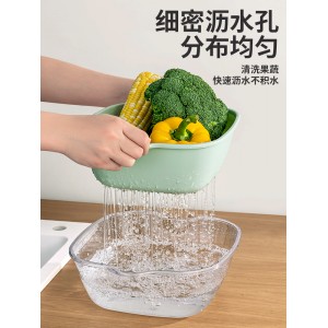 双层洗菜盆 沥水篮 八件套厨房客厅家用洗水果盘 简约塑料淘菜菜篮子