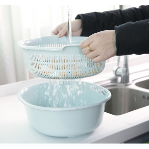 Vegetable washing basin Plastic double layer drain basket Leaky basin Rice washing utensil Vegetable basket Vegetable washing basin Household kitchen washing fruit plate