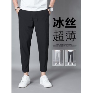 Cropped Pants Men&#039;s Summer Ice Silk Sports Men&#039;s Pants Spring Autumn Thin Quick Dry Straight Leg Pants Loose Large Casual Pants