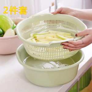 洗菜盆塑膠雙層瀝水籃子漏盆淘米神器菜藍淘菜盆家用廚房洗水果盤