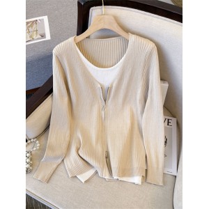 Oversized Women&#039;s 2023 Spring and Autumn New Slim Knitted Top Fat mm Belly Covering Loose Two Piece Sweater Underlay