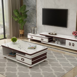 Rock board marble surface TV cabinet, coffee table combination, living room, small unit size, adjustable cabinet