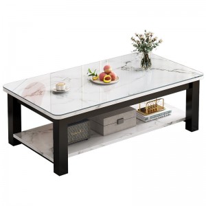 茶几客廳簡約小戶型雙層鋼化玻璃茶桌意式極簡岩板色小桌子