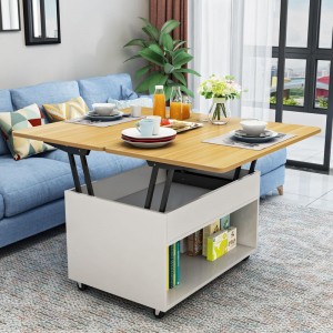 Multifunctional folding and lifting coffee table, dual purpose dining table, retractable rice table, simple and small household with wheeled movement