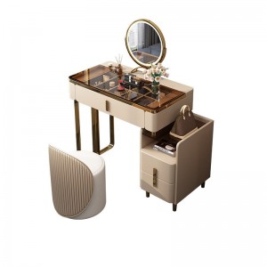 Solid wood rock board dressing table with light, bedside storage cabinet, integrated small unit multi-functional makeup table