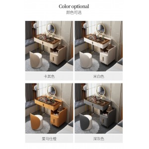 Solid wood rock board dressing table with light, bedside storage cabinet, integrated small unit multi-functional makeup table