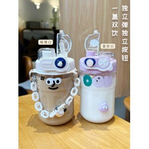 Water Cup, Straw Cup, Girls&#039; High Beauty Summer 2023 New Double Drinking Water Bottle, Portable High Temperature Resistant Plastic Cup
