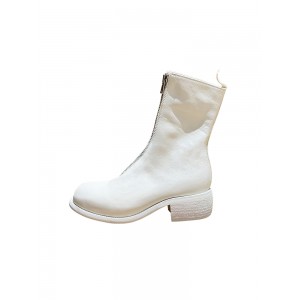 Women&#039;s boots pl2 zippered white boots genuine leather martin boots thick heel plush short boots women&#039;s spring and autumn single boots